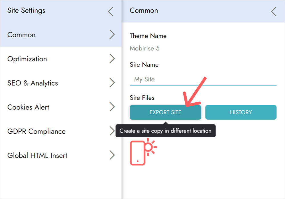 Mobirise stores projects locally. You can export your projects one by one.