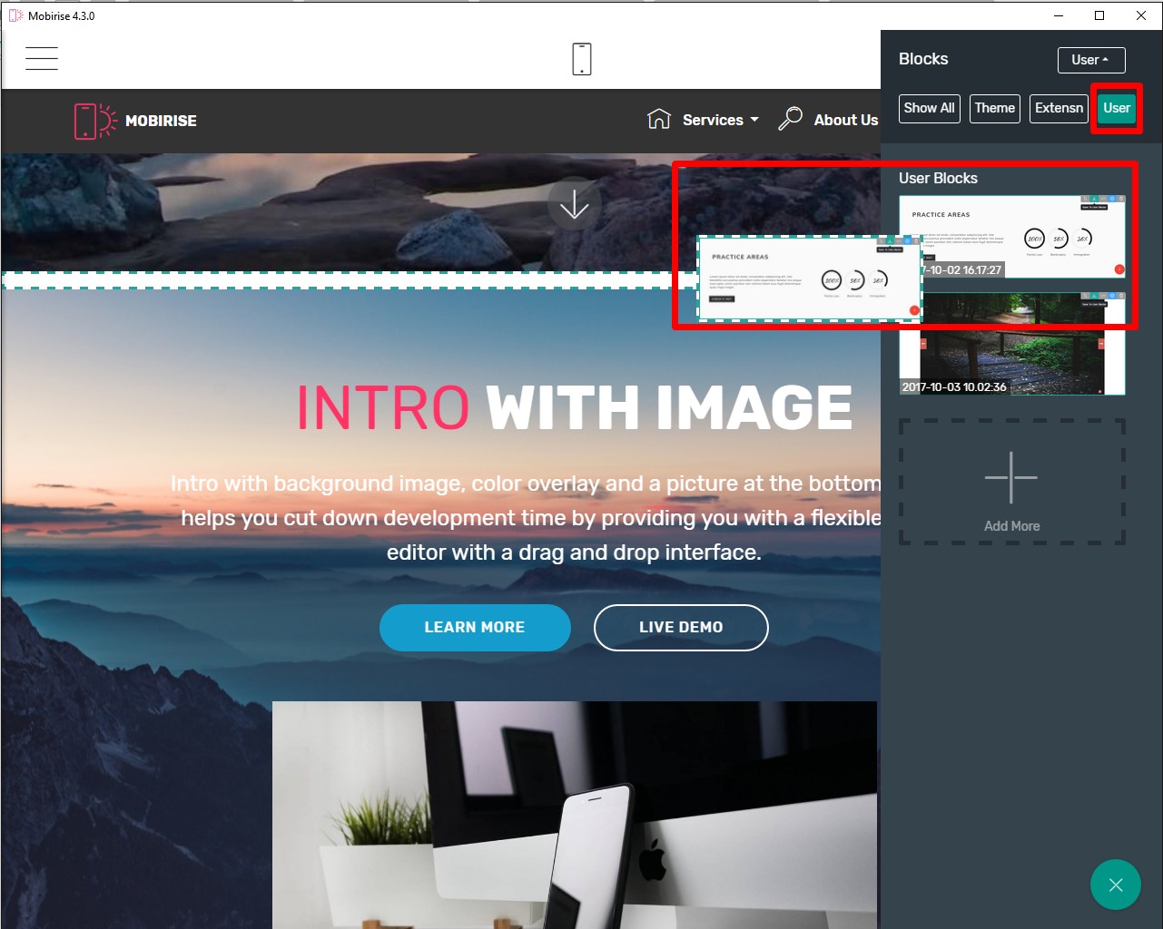 User block insertion
